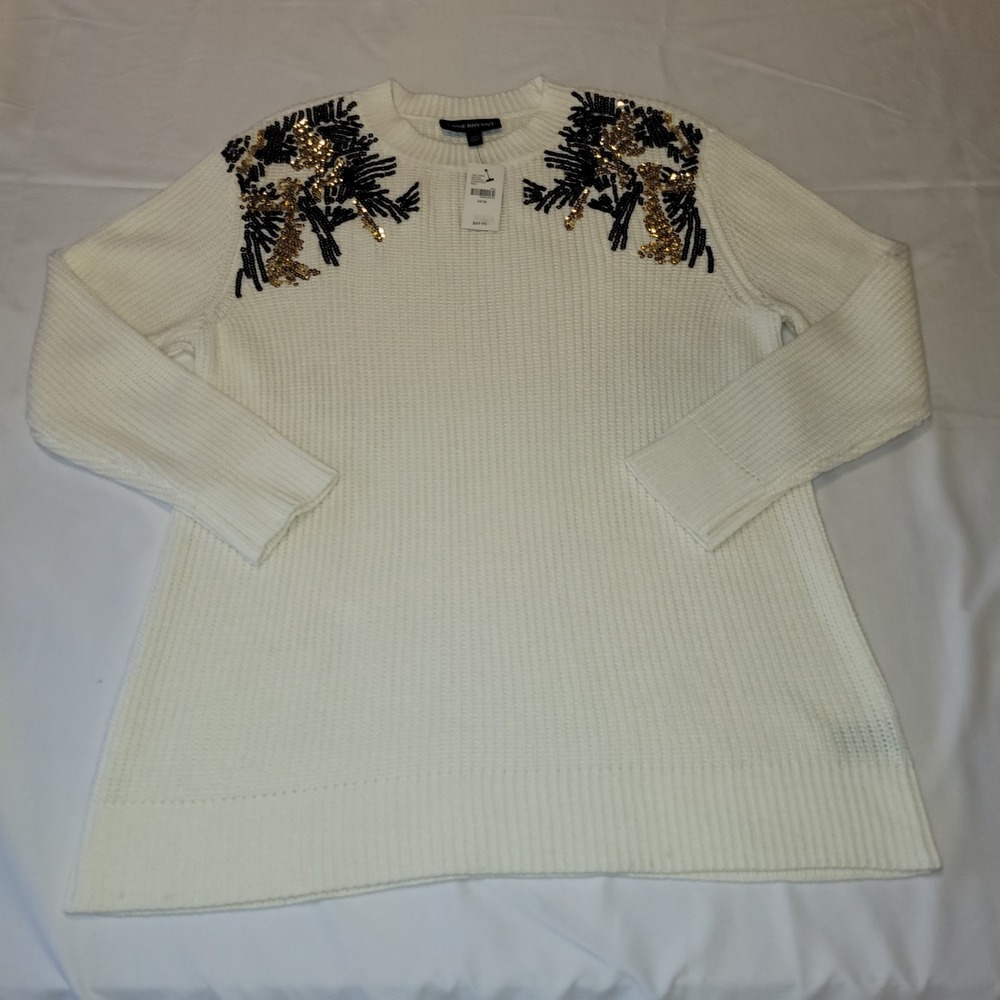 Lane Bryant Sweater Size 14/16 Ivory Pull Over Long Sleeve Round Neck Sequin NWT - Picture 2 of 5